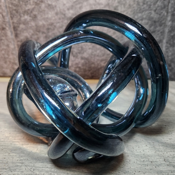 Blue Glass Abstract Art Knot Twisted Figurine Large 5.5x5in Gorgeous Orbit Heavy - Picture 6 of 8